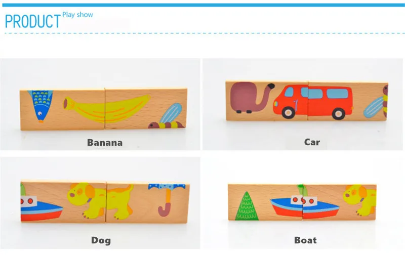Cute 28pcs/set baby Wooden Dominoes Block Cartoon Animal Colored Jigsaw Tangram children Educational Toys for child domino game