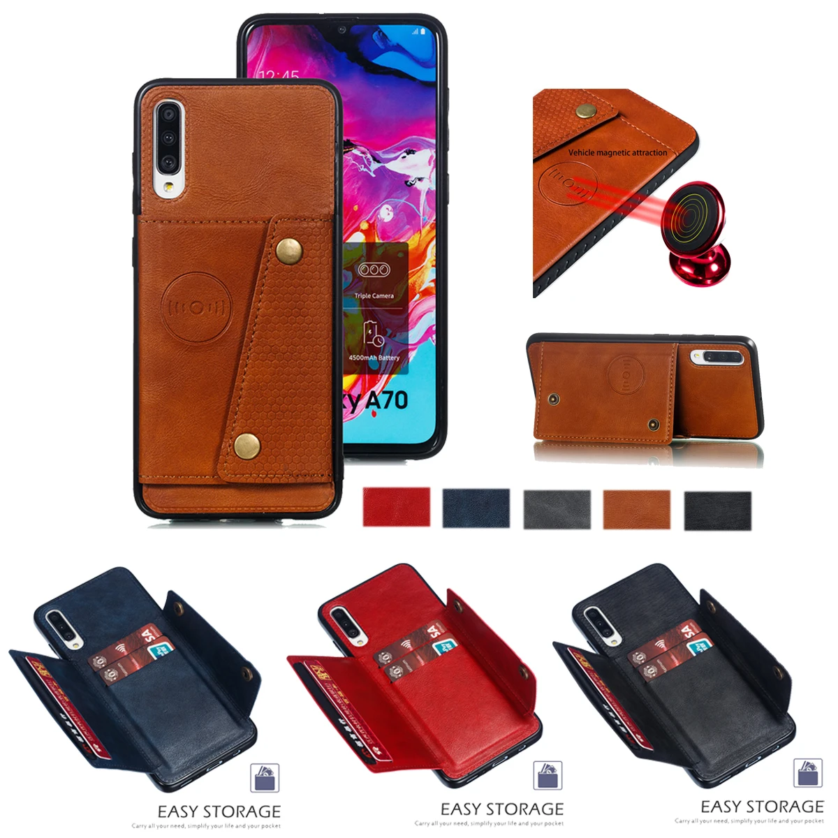 A70 Роскошные однотонные Цвет оболочка для samsung Galaxy A70 A50 A40 A30 A10 S10 S10E S10 плюс M20 M30 Бизнес Автомобильная карточка слот чехол для телефона
