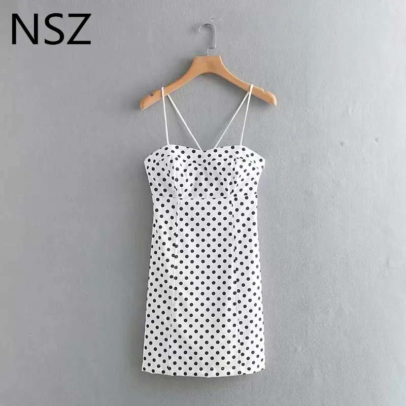 NSZ Для женщин Черный и белый горошек летнее Мини платье без бретелек С НАБОРНЫМИ