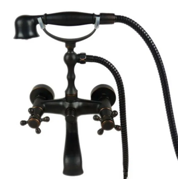 

Telephone Style Oil Rubbed Bronze Wall Mounted Dual Cross Handles Bathroom Tub Shower Faucet Set w / Handheld Shower atf015