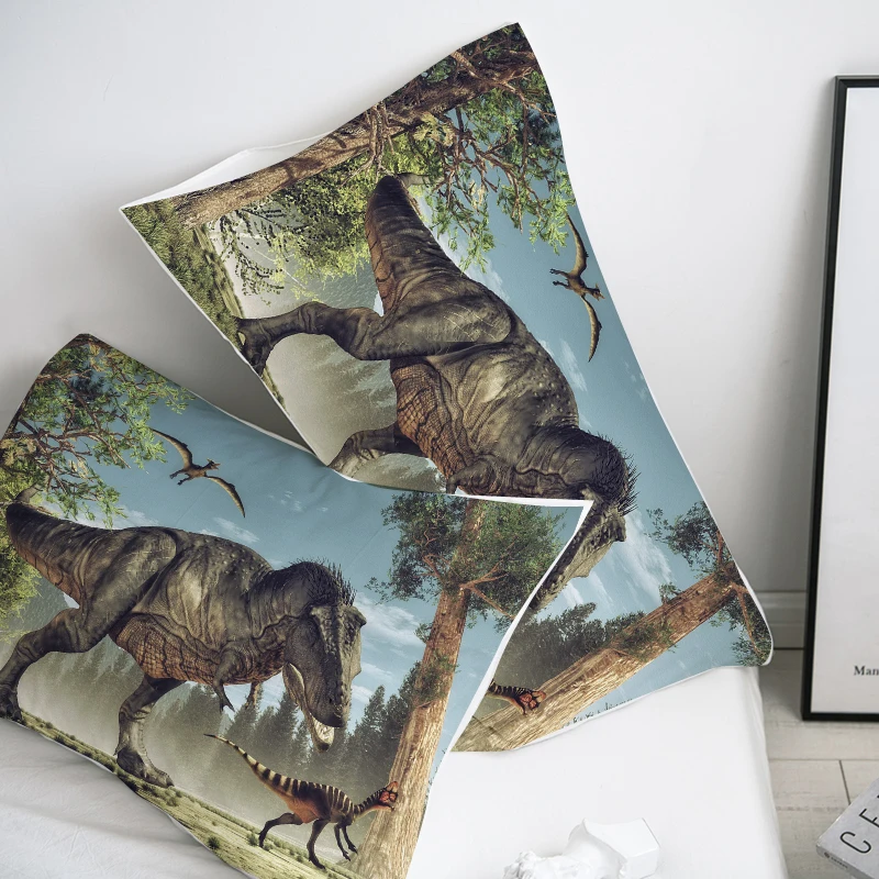 

3D Pillow Case,Custom Pillowcase 50x70 50x75 50x80 70x70 Decorative Pillow Cover,Small Dinosaurs in Jurassic Park Bedding