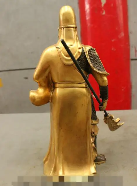 25cm Folk Chinese Pure Bronze 24K Gold Warrior GuanGong Guan Yu God Statue Hold Sword | Дом и сад