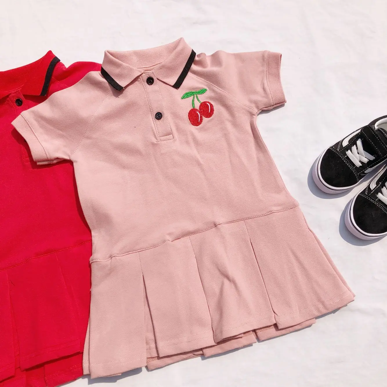 2019 Summer New Arrival cotton korean style short sleeve with cherry embroidery all-match dress for cute sweet baby girls | Детская