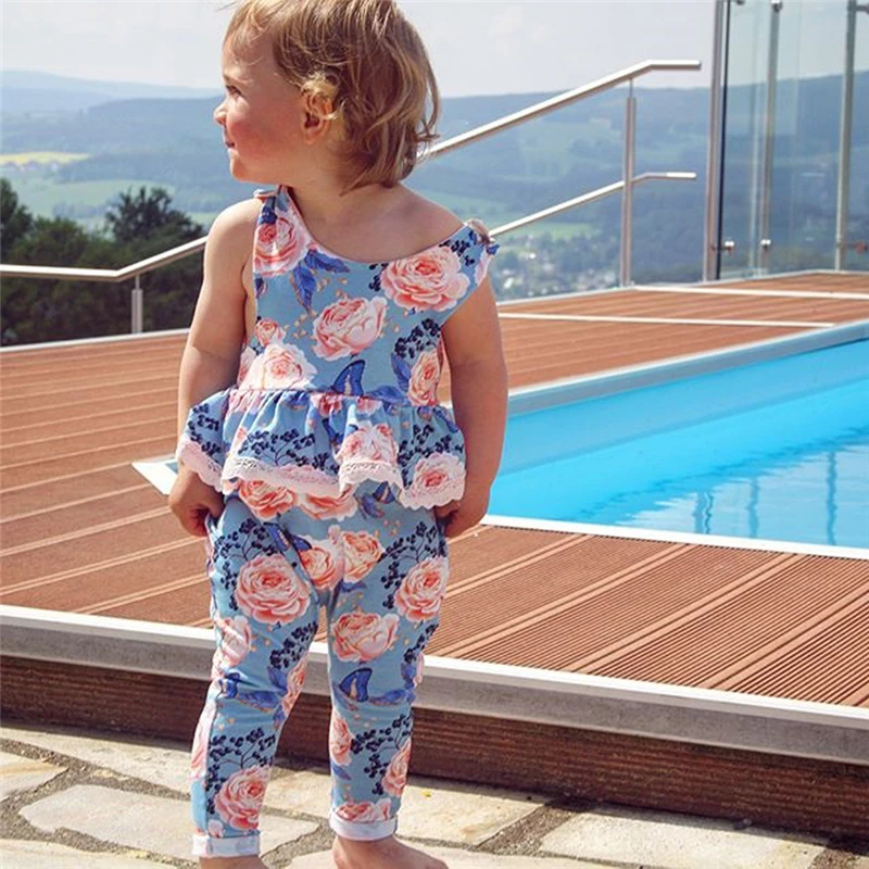 2019 Summer Cute Sleeveless Floral Round Neck Jumpsuit Outfit Clothes 0-24M Toddler Newborn Baby Girl Flower Ruffle Romper | Детская