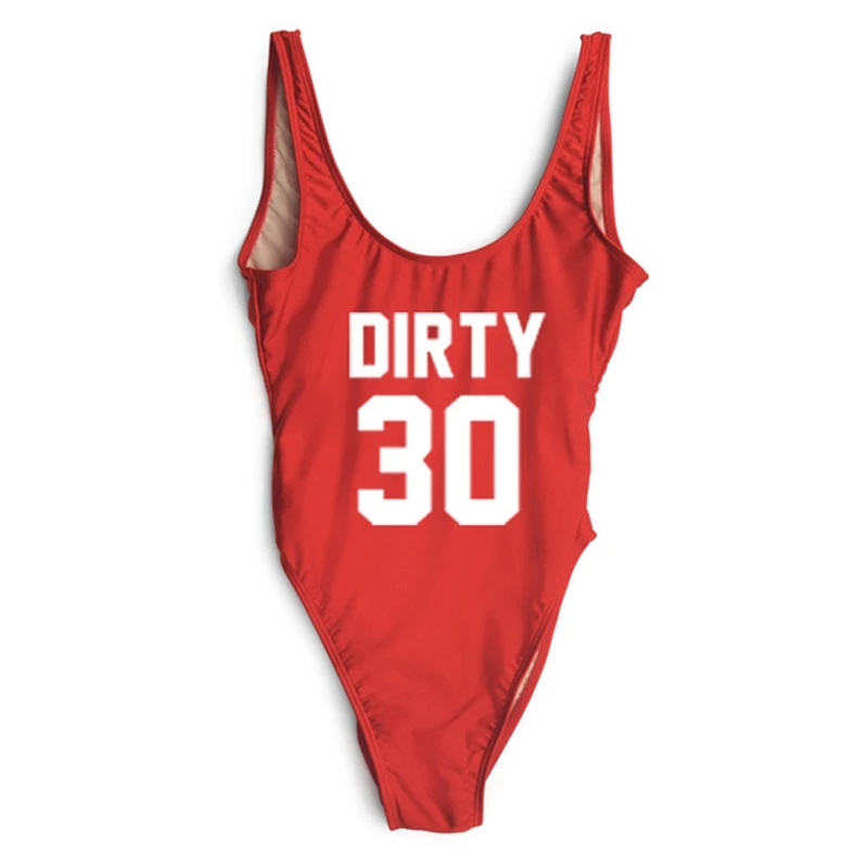 Женский раздельный купальник бикини с надписью DIRTY 30 и открытой спиной пикантный