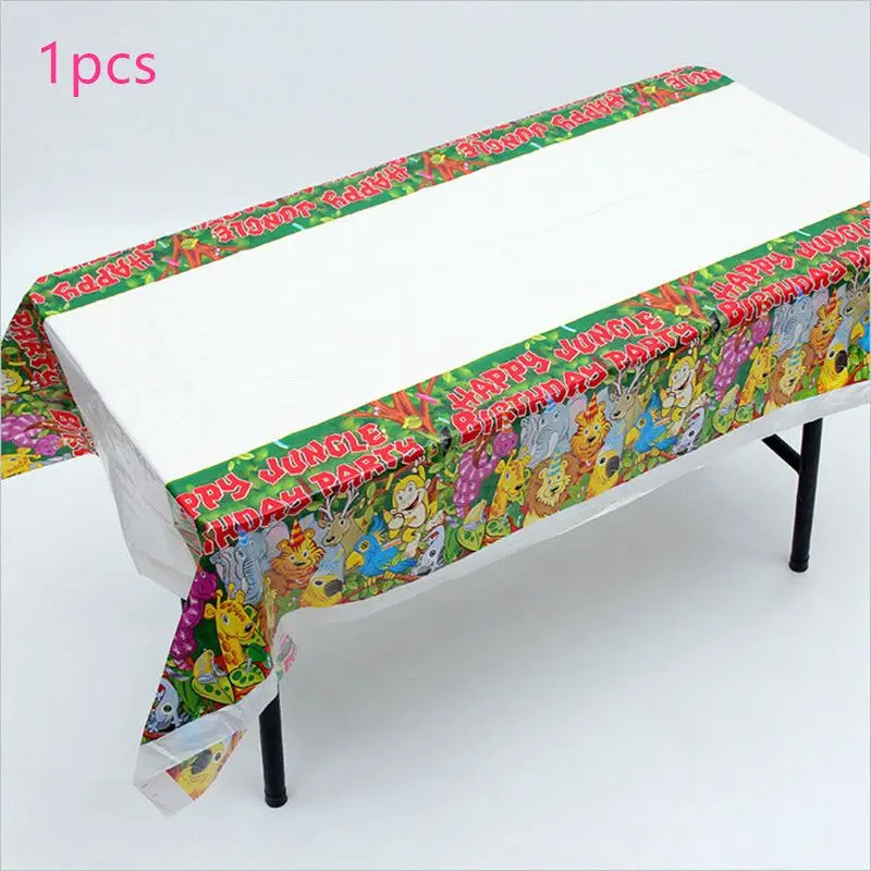 Tablecloth 1pcs 24 шт./лот сафари Джунгли животных украшения для капкейков украшение для именинного торта вечерние украшения детский душ его мальчик аксессуары для девушки - Цвет: Tablecloth 1pcs