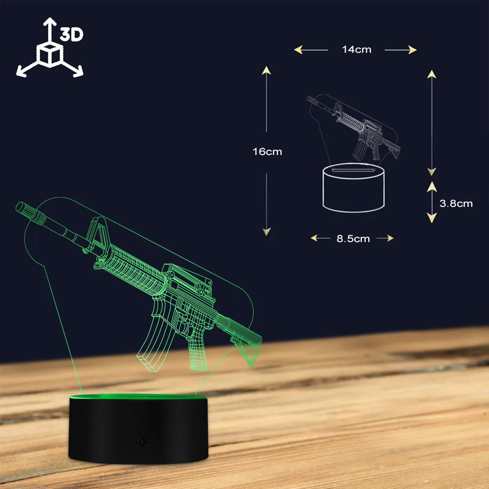 Оптическая иллюзия настольная лампа пулемет дизайн 3D акриловый светильник s военное оружие АК пистолет Ночной светильник подарок для любителей оружия