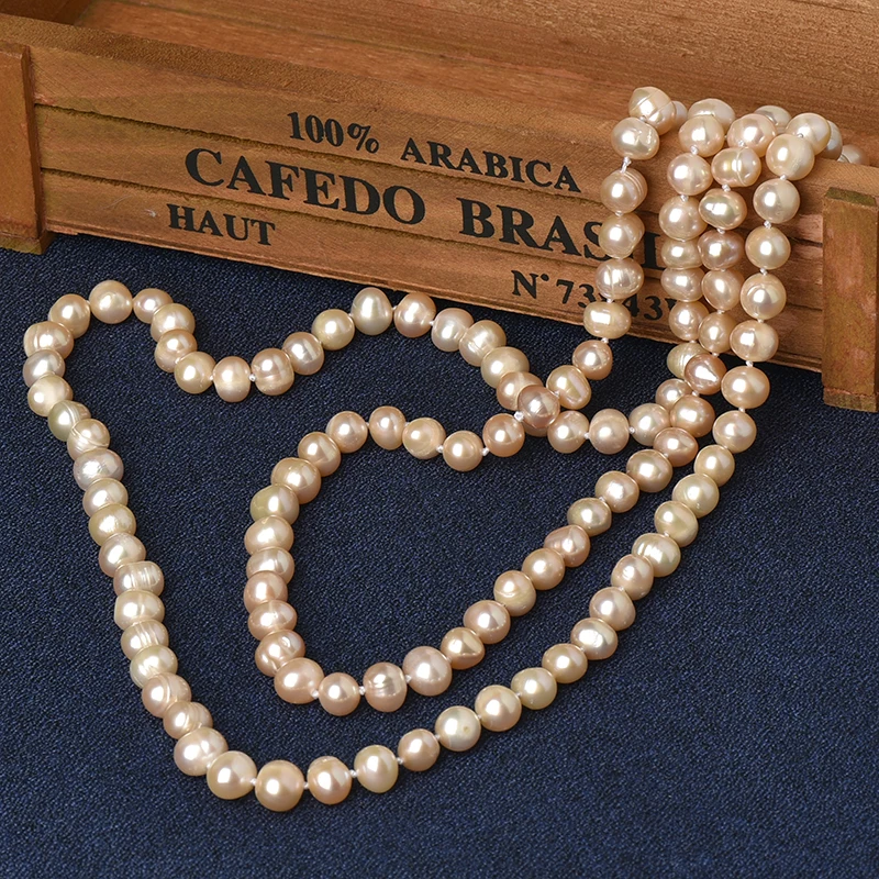 

The yellow Gloss is More Attractive and more Long sized 8-9 MM Natural Freshwater Pearl Necklace