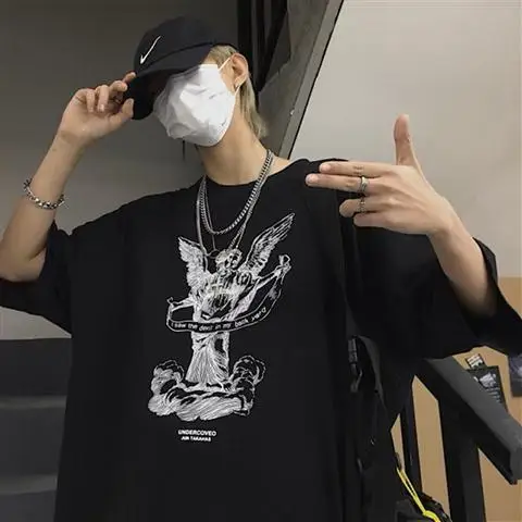 9 Корейский Harajuku BF футболка с принтом Мужская женская летняя Ins хип хоп свободные футболки большого размера Мужская Повседневная футболка уличная Мужская - Цвет: 9
