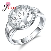 women 925 sterling silver round tree shape crystal wedding engagement rings jewelry fashion cubic zircon ring