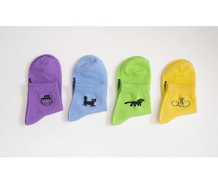 Summer New Design Women Short Socks Cartoon Yellow Green Purple Blue Sock Cotton 5 Pairs A Lot