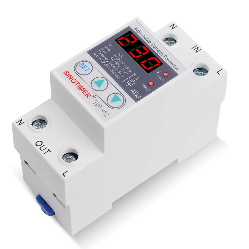 SVP-912 40A 230 В переменного тока светодиодный экономически Регулируемый Напряжение реле автоматическая защита от под Напряжение защиты Din Rail Стабилизатор напряжения