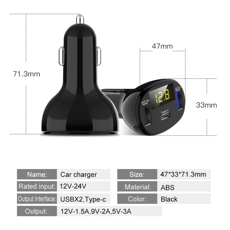 Автомобильный двойной USB-прикуриватель Тип C QC 3 0 зарядное устройство 5 В