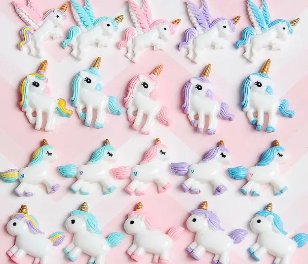 

DIY small Crafts decoration Center 100pcs Flat Back Resin Cabochon Kawaii Resin Unicorn DIY Craft Decoration Accessories