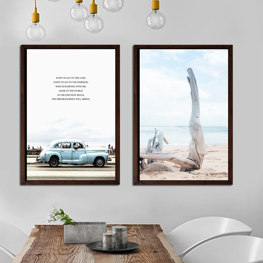 Nordic Beach Seascape Car Posters And Prints Green Plant Sea Wall Art Canvas Painting Pictures Unframed | Дом и сад