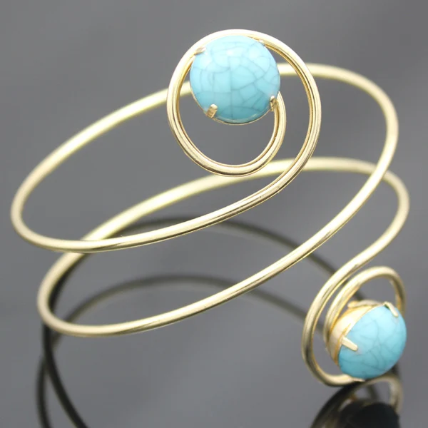 Gold Turquoise Римский, греческий серебряной фольгой цепь с перьями, браслеты на запястье для Женская повязка на предплечье манжеты аниме ювелирные изделия браслет-напульсник, высочайшего качества - Окраска металла: Gold Turquoise