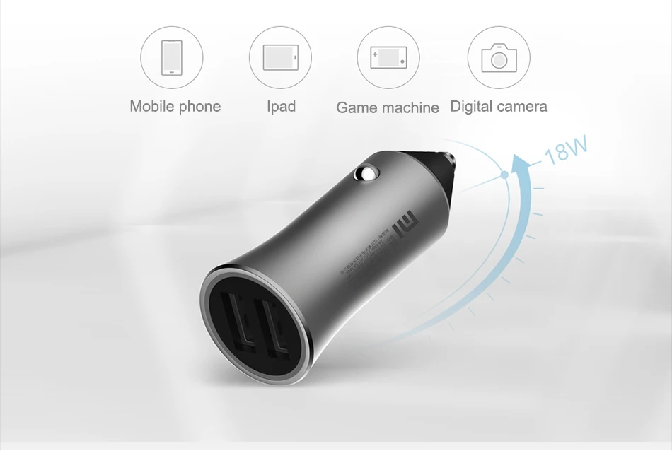 Оригинальное автомобильное зарядное устройство Xiaomi dual USB быстрая зарядка металлический внешний вид версия с светодиодный подсветкой через планшет мобильный телефон