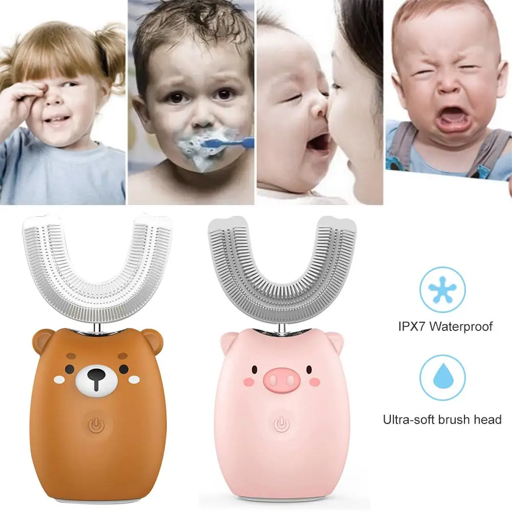

Children's Electric Toothbrush Cartoon Blu-ray Whitening Teeth Brush Rechargeable Waterproof Mouth-mounted U-shaped Toothbrush