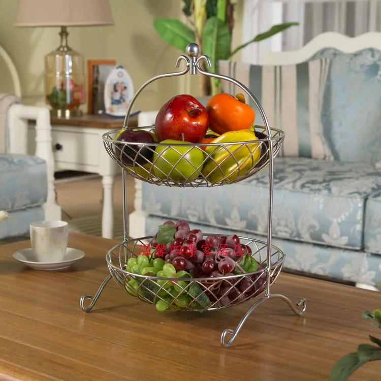 Креативная модная корзина для фруктов металлическая 2 ярусная тарелка в гостиную