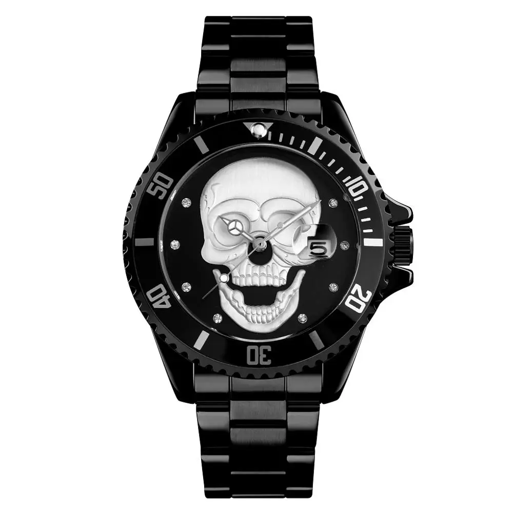 All black Кварцевые мужские часы SKMEI Брендовые мужские наручные часы Роскошные из нержавеющей стали с календарем дисплей мужские s браслет 30 м водонепроницаемые часы Foe мужские - Цвет: All black