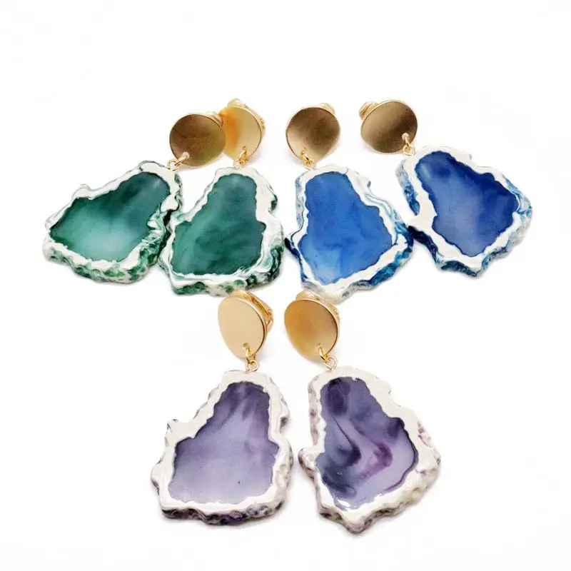 

Green Blue Purple Resin Sweet Clip Earring Irregular New For No Ear-holes