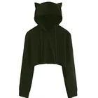 Свитшот с кошачьими ушками для девочек-подростков, укороченный топ с длинными рукавами, пуловер, худи, Свободный пуловер