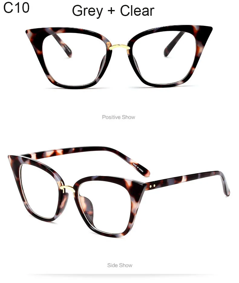Мода Для женщин модные солнцезащитные очки «кошачий глаз» женские Винтаж огромная оправа яркие прозрачные линзы кошачий глаз солнцезащитные очки UV400 на открытом воздухе тени - Цвет линз: C10