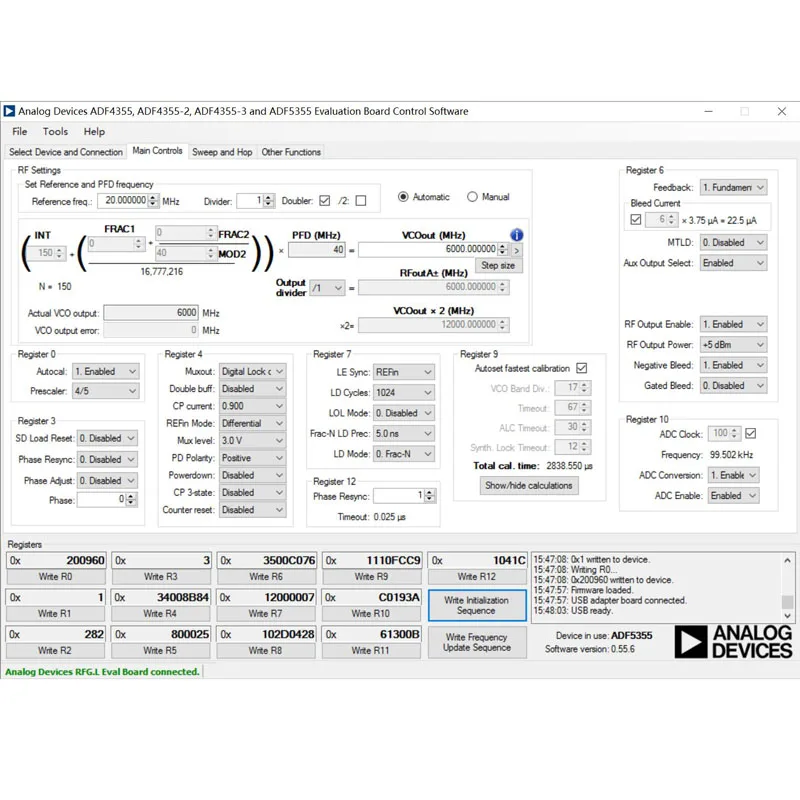 Официальный сайт ADF5355 конфигурация местоположения фазоблокированная петля