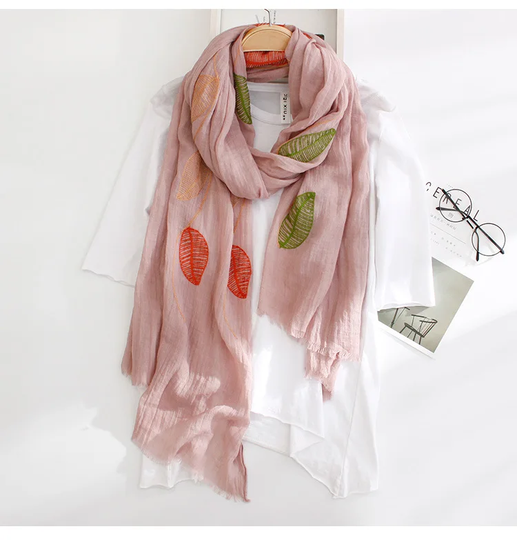2017 Женский шарф с узором в виде листьев бахромой шали из хлопка и вискозы длинный