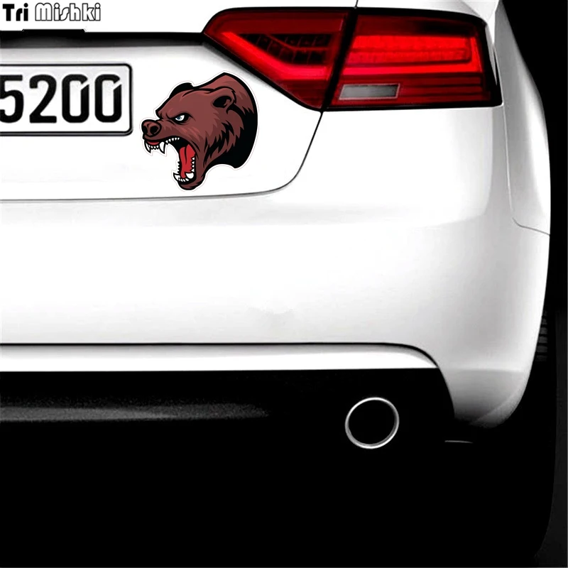 Tri Mishki WCS125 14*14 см коричневый angry grizzly с рисунком головы медведя забавная наклейка