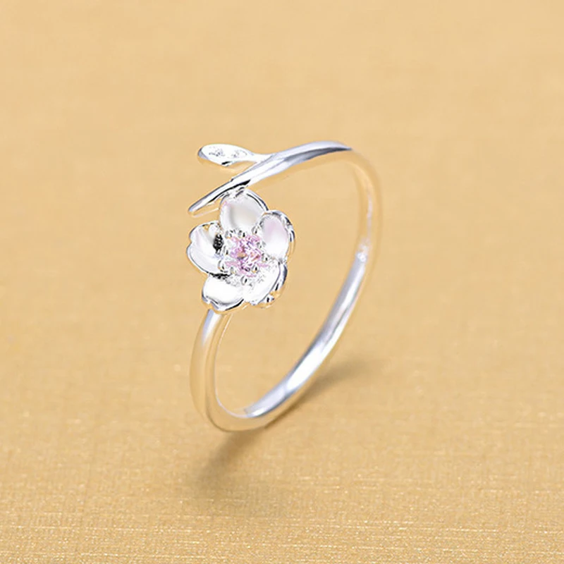 

New Arrivals Silver Color Cherry Flower Rings Crystal for Women Ring Fashion Jewelry