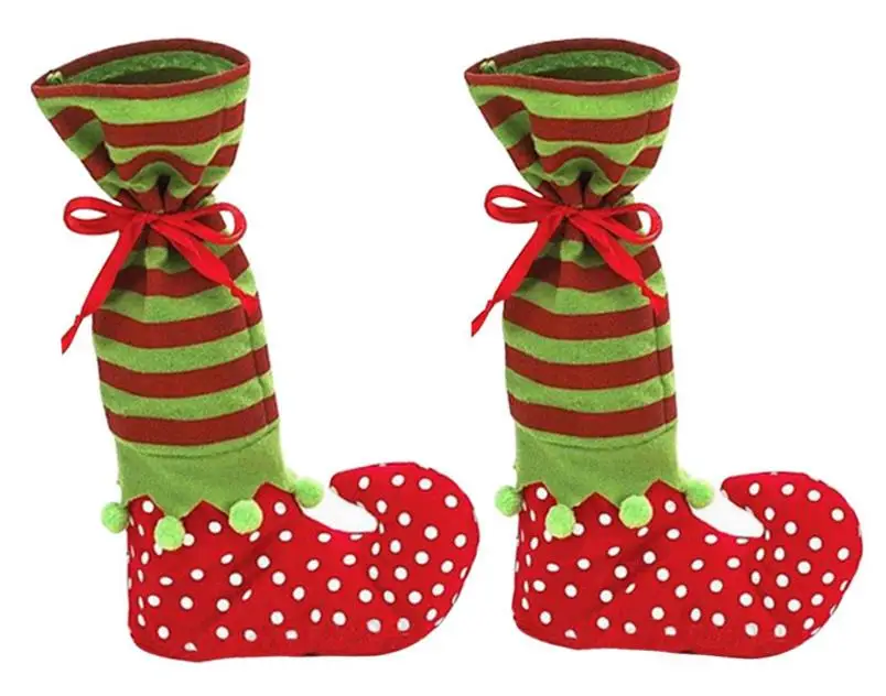 

Christmas Elf Socks Candy Gifts Bag Tote Sweet Stocking Filler Christmas Tree Decor winebottle cover decorate holiday supplies