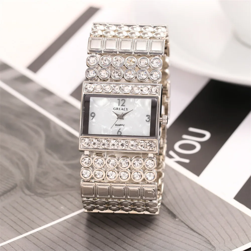 Luxury Ladies Metal Quartz Stainless Belt Rectangle Dial With Diamond Women Watch Rhinestone Watch Bracelet Watches Hours clock