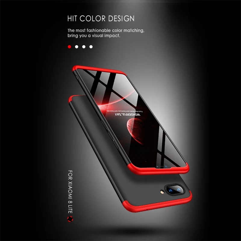 Чехол gkk для xiaomi mi 8 lite 3 в 1 дизайн 360 полная защита Жесткий ПК противоударный чехол