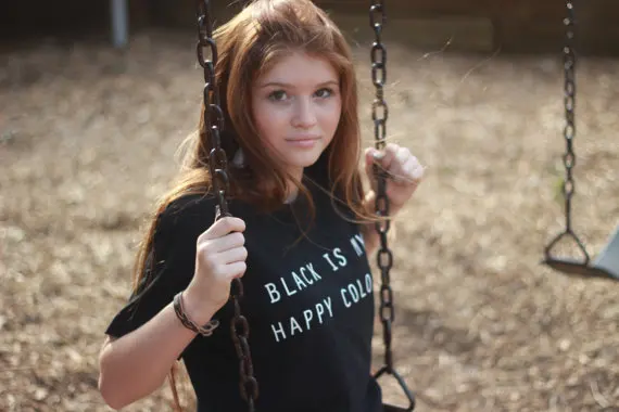&quotЧерный мой счастливый Цвет&quot Tumblr блогер Instagram Happy Цвет рубашка Женская мода