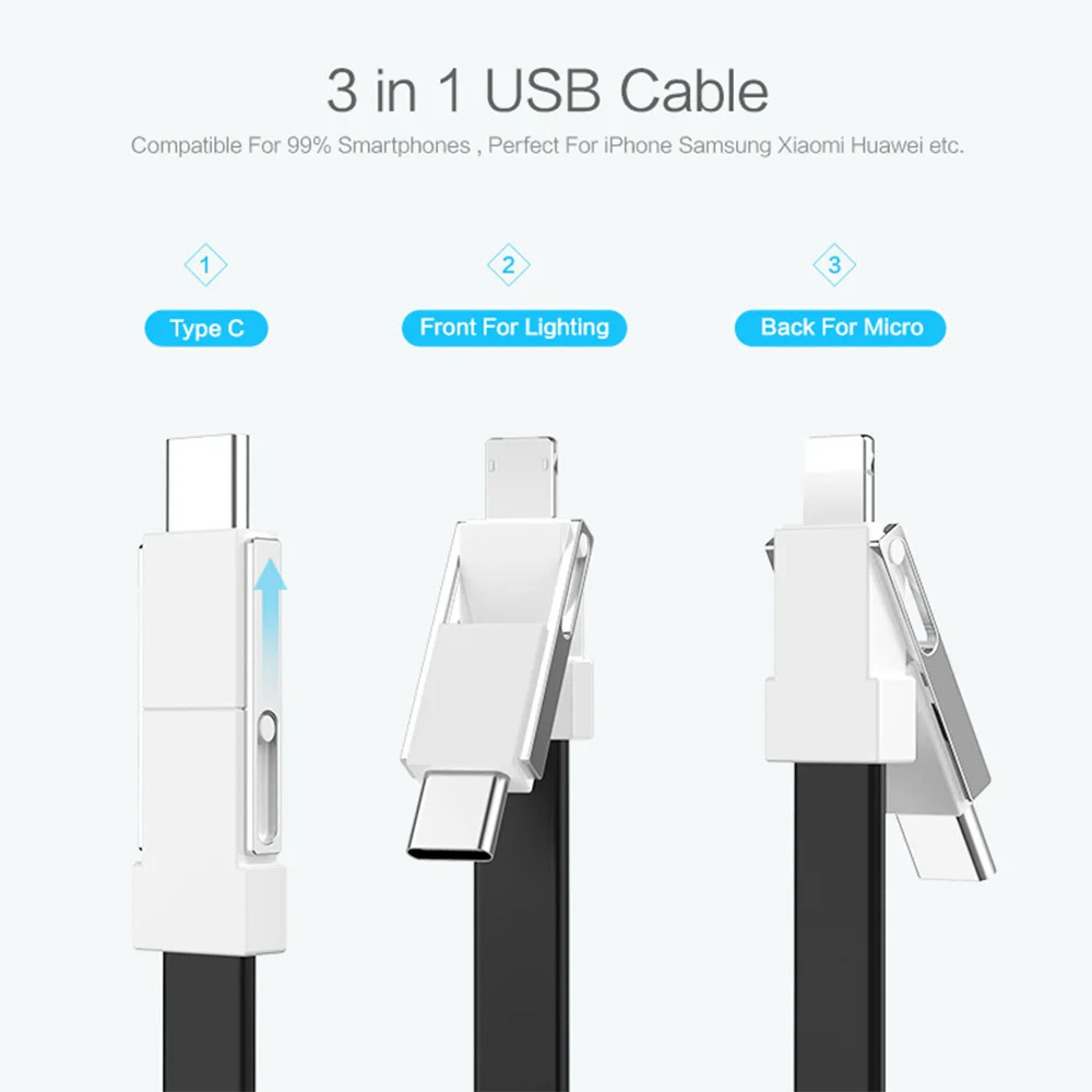 3 в 1 портативный брелок для ключей USB кабель передачи данных iPhone Micro usb type C Быстрая