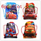 C тематика автомобиля 6 шт.лот Сумки на шнурке Детские сумочки с мультяшными рисунками на спине Школьный Рюкзак Детские принадлежности для дня рождения