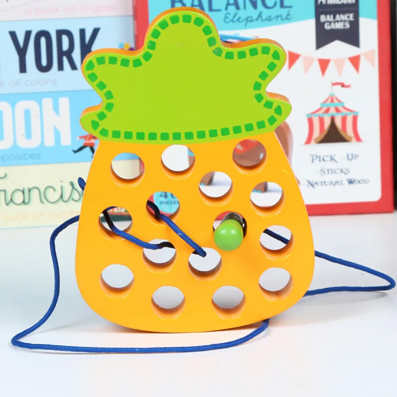 Детские развивающие игрушки забавные деревянные червь едят фрукты яблоко груша