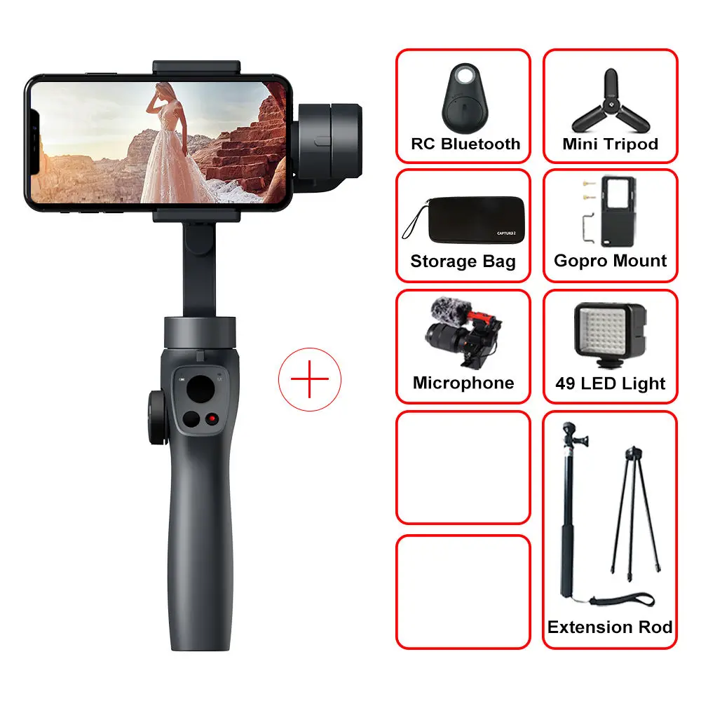 Funsnap Capture2 3 оси ручной карданный стабилизатор для смартфона samsung Iphone X XR 8 7 Gopro камера экшн eken 1 карданный комплект - Цвет: Option 5