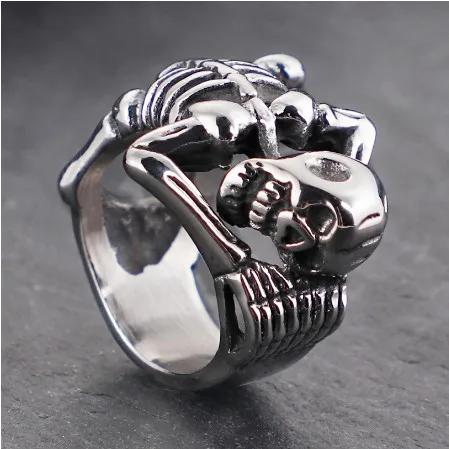 Gothic Stainless Steel Skull Body Rings Man Punk Rock Skeleton Finger Ring Male Big Size 7-12 For Men Jewelry | Украшения и