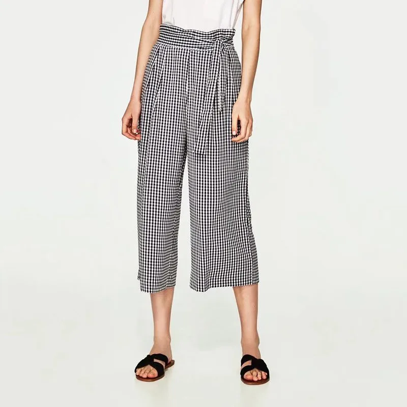 ZXQJ Широкие штаны Для женщин в полоску уличная Drawstring Штаны с высокой посадкой