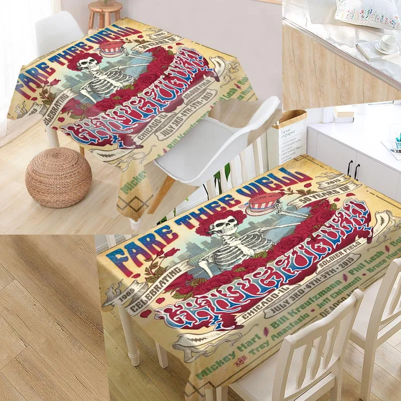 New Arrival Custom grateful dead Table Cloth Waterproof Oxford Fabric Rectangular Tablecloth Home Party Tablecloth