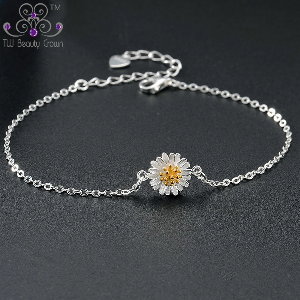 Женский браслет из серебра 925 пробы с желтой маргариткой | Украшения и аксессуары