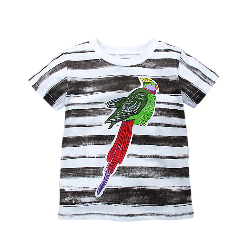 

Little Maven New Summer Kids Clothing Short O-neck Striped Cute Parrot Knitted Cotton Quality Boys Girls Casual 1-6yrs Tshirt