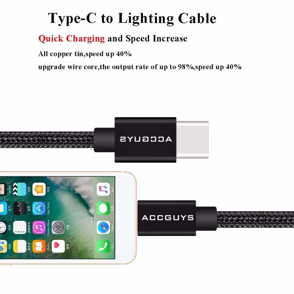 ACCGUYS Usb кабель для Iphone X 8 7 Plus 6 к Type C мобильный телефон быстрое зарядное устройство