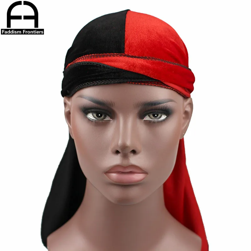 Мужская бархатная бандана Durags роскошная двухцветная бандана-тюрбан головной