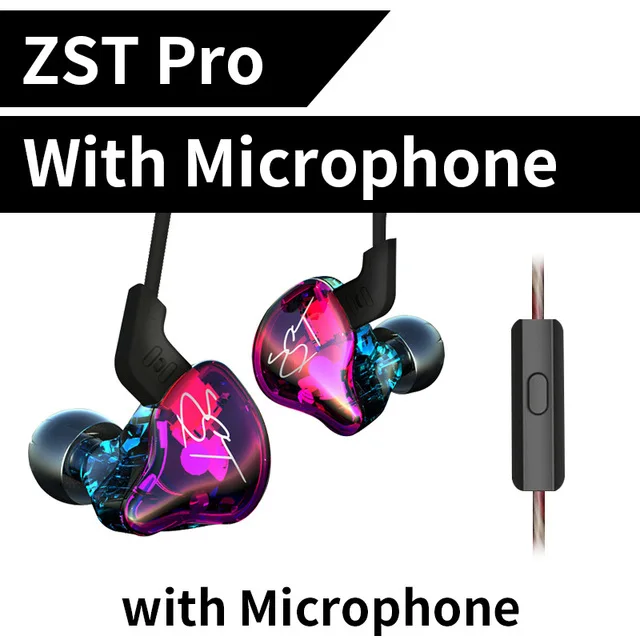 ZST Pro with Microph KZ ZST Pro Наушники с микрофоном двойной драйвер съемный кабель В Ухо Аудио мониторы шумоизоляция HiFi музыка спортивные наушники - Цвет: ZST Pro with Microph