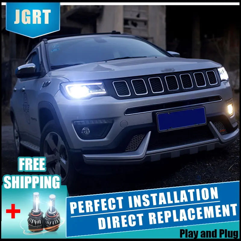 2 шт. светодиодный фары для Jeep compass 17 18 Автомобильный свет двойной ксеноновые