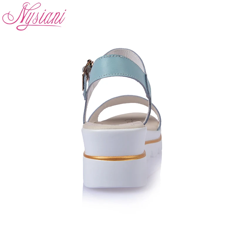 Nysiani кожа Для женщин сандалии на танкетке и платформе Лето 2017 г. Повседневное