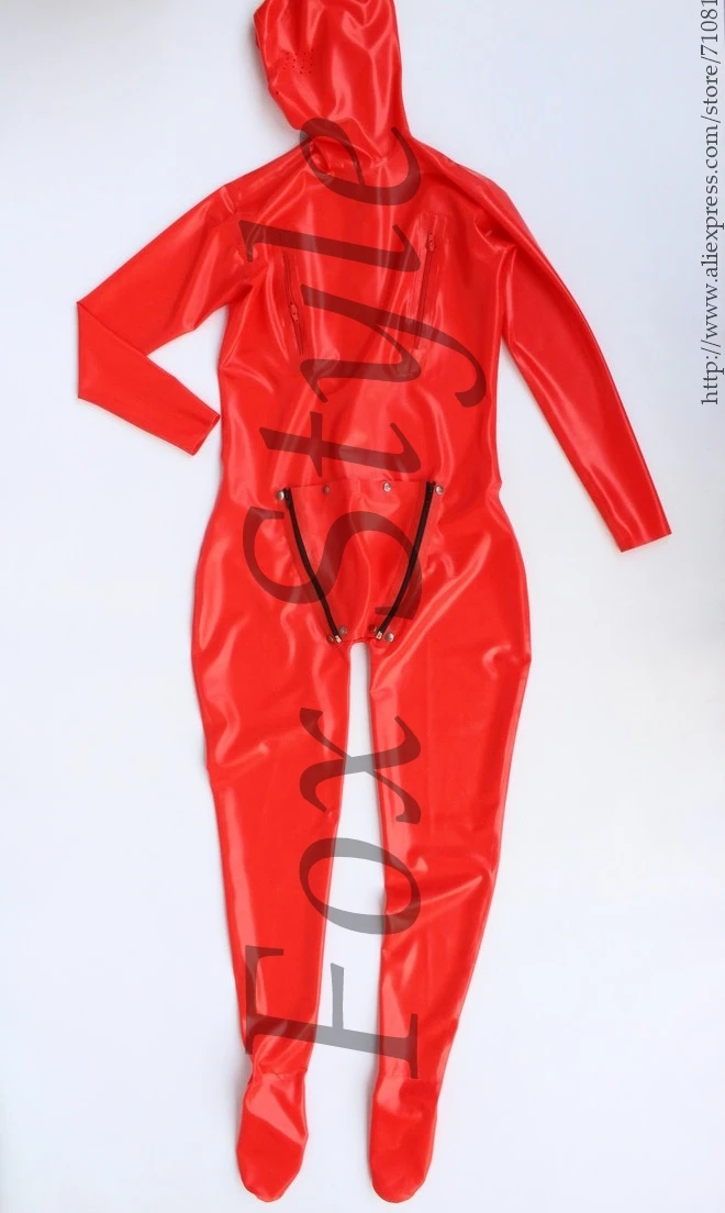 Латексный комбинезон с сексуальным капюшоном и носками резиновый боди полным